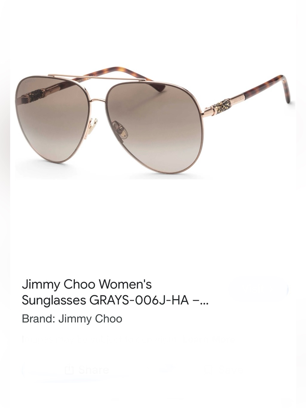 Jimmy Choo Grays Aviator Sunglasses - Gold / Brown Gradient W/ Gems Stones Os